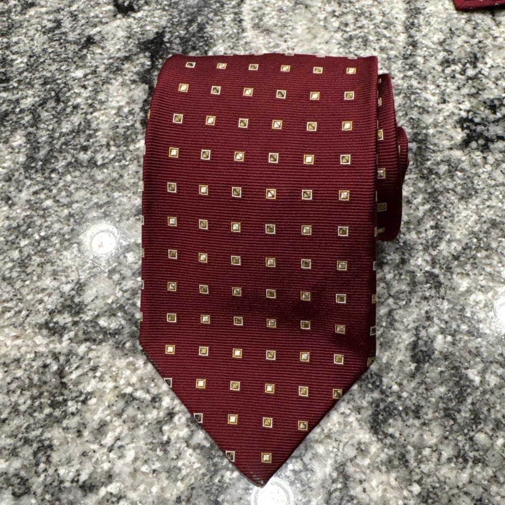 Brooks Brothers Silk Tie Burgundy Gold Yellow Geometric Classic Width Length